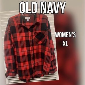 Old Navy red black Buffalo print boyfriend shirt XL